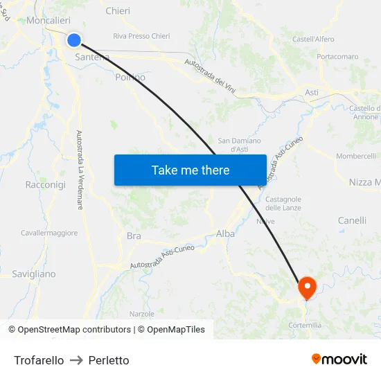 Trofarello to Perletto map