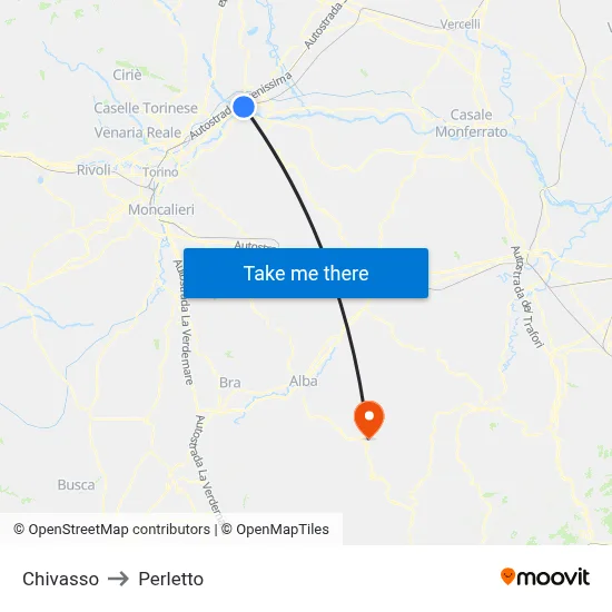 Chivasso to Perletto map