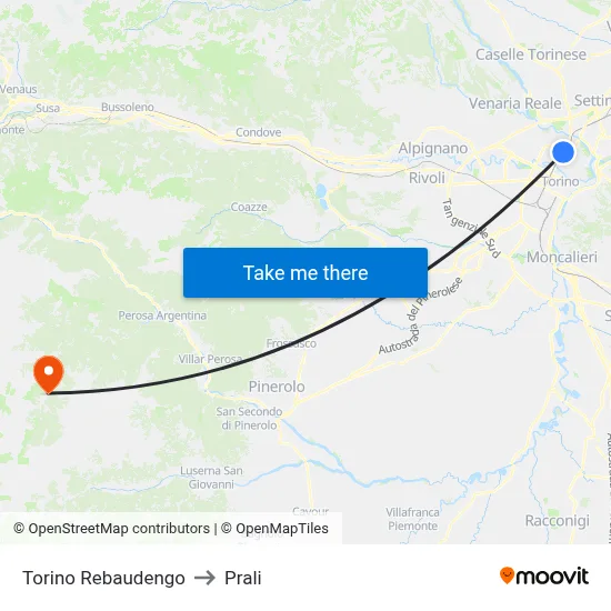 Turin Rebaudengo to Prali map