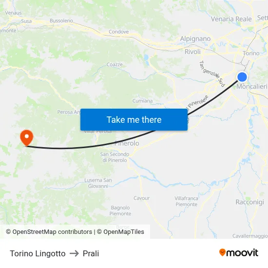 Turin Lingotto to Prali map
