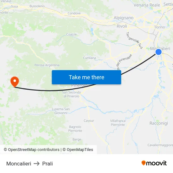 Moncalieri to Prali map