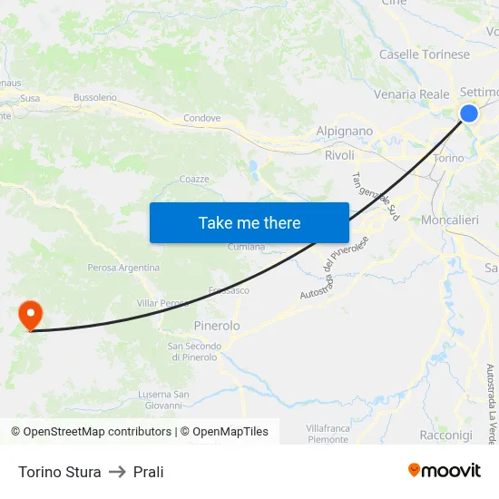Turin Stura to Prali map