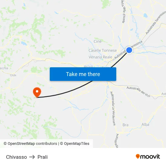 Chivasso to Prali map