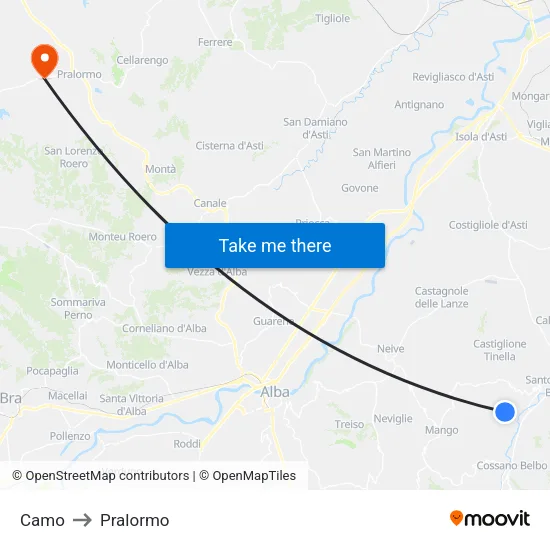 Camo to Pralormo map