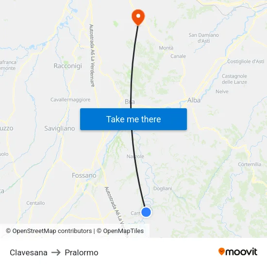 Clavesana to Pralormo map