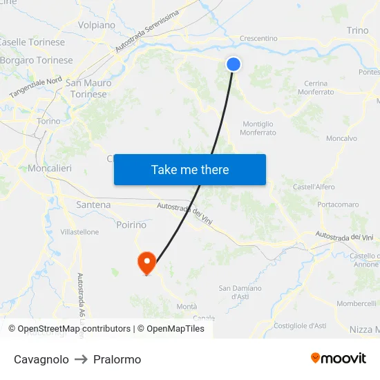 Cavagnolo to Pralormo map