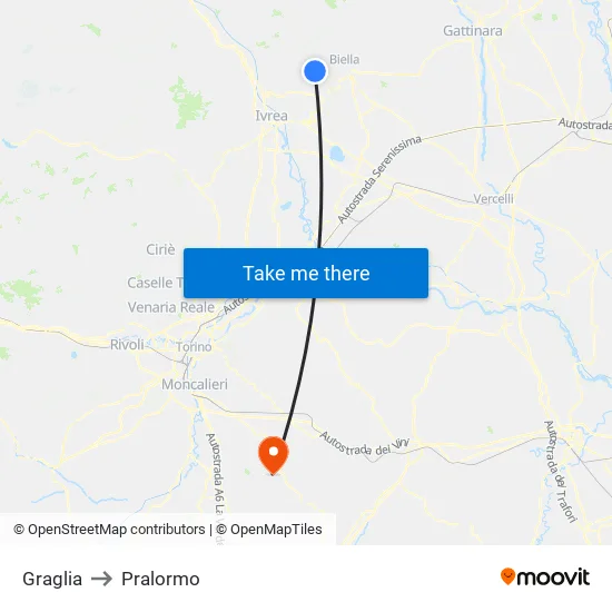 Graglia to Pralormo map