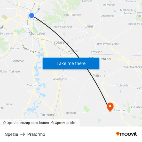 Spezia to Pralormo map