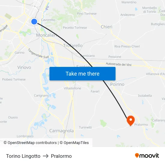 Turin Lingotto to Pralormo map