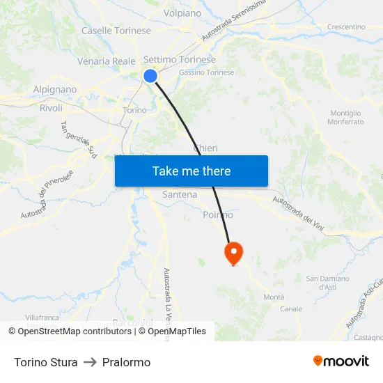 Turin Stura to Pralormo map