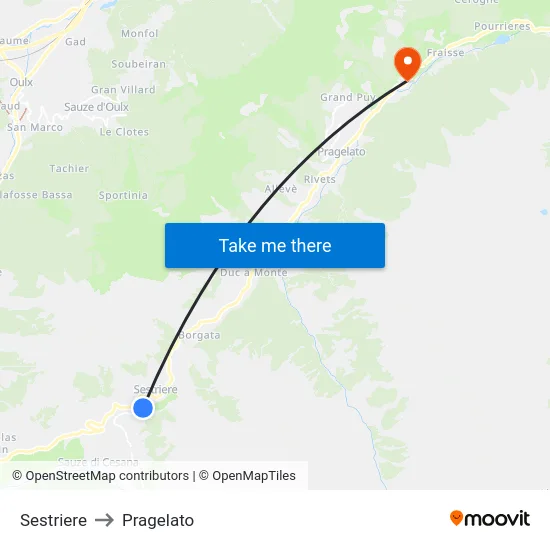 Sestriere to Pragelato map