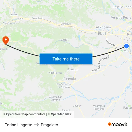 Turin Lingotto to Pragelato map