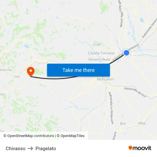 Chivasso to Pragelato map