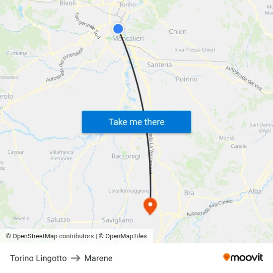 Turin Lingotto to Marene map