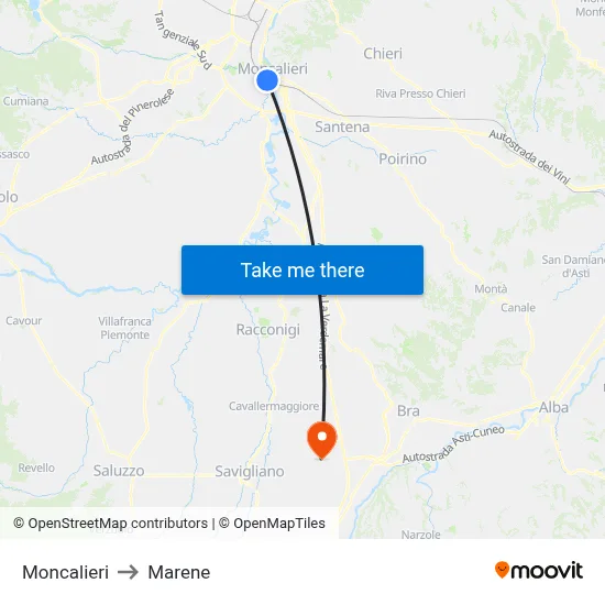 Moncalieri to Marene map