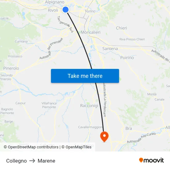 Collegno to Marene map