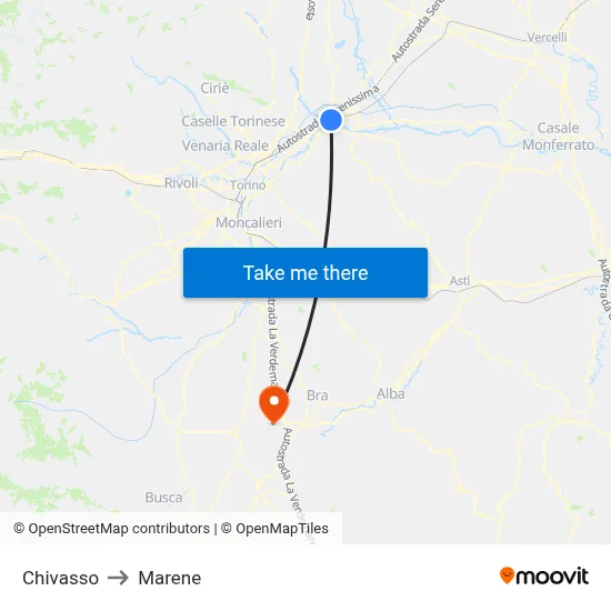 Chivasso to Marene map