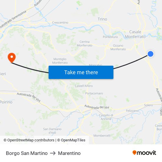 Borgo San Martino to Marentino map