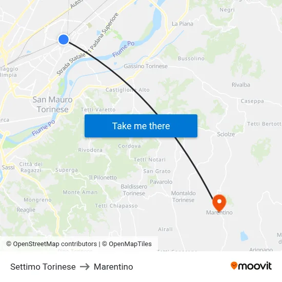 Settimo Torinese to Marentino map