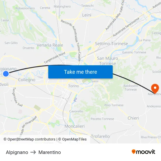 Alpignano to Marentino map