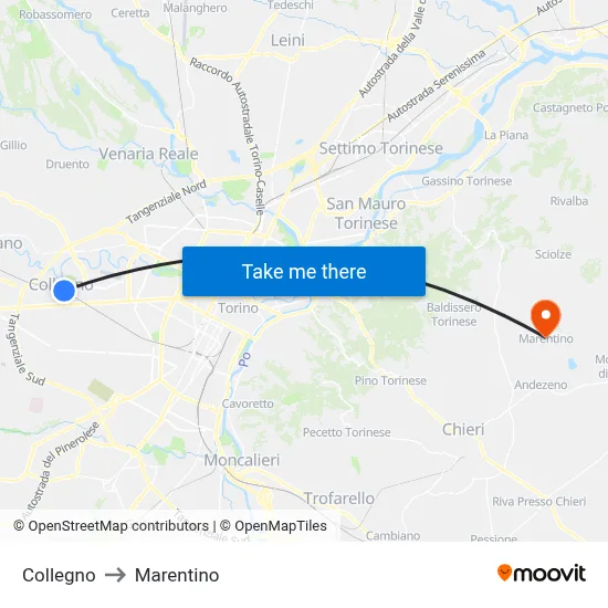Collegno to Marentino map