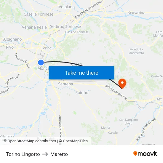 Turin Lingotto to Maretto map