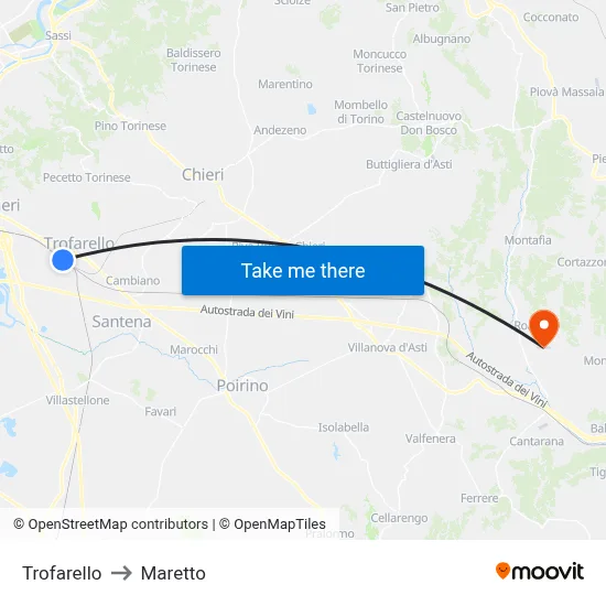 Trofarello to Maretto map