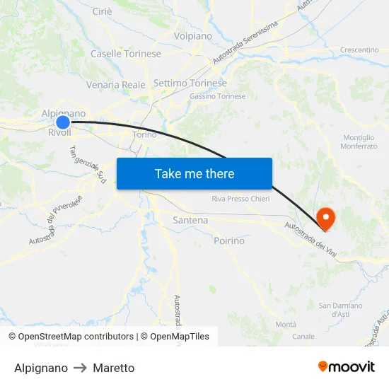 Alpignano to Maretto map