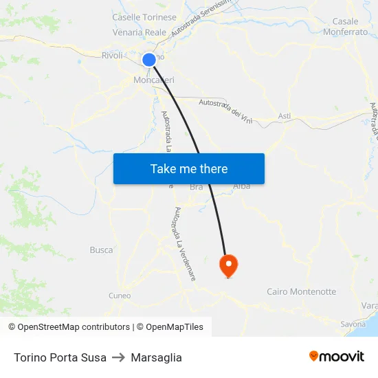 Turin Porta Susa to Marsaglia map