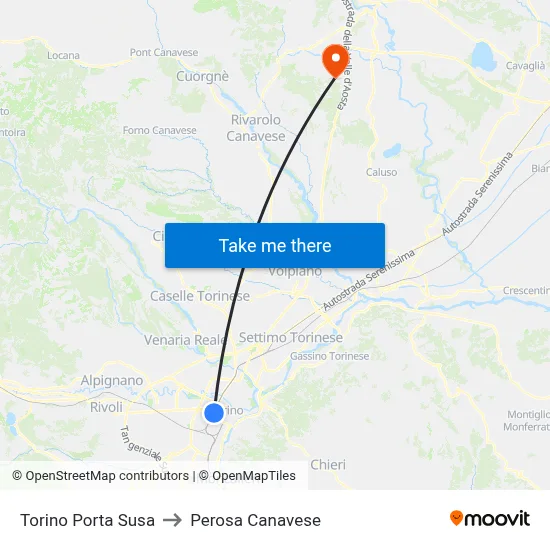 Turin Porta Susa to Perosa Canavese map