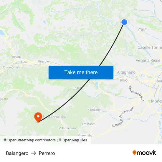 Balangero to Perrero map