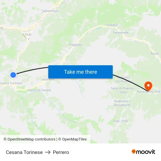 Cesana Torinese to Perrero map