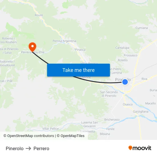 Pinerolo to Perrero map