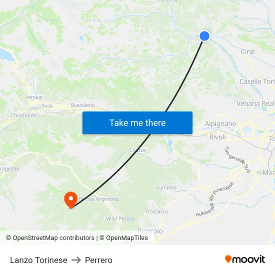 Lanzo Torinese to Perrero map