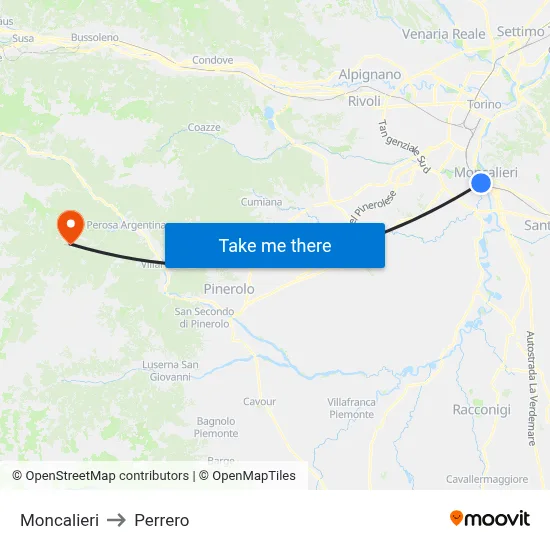 Moncalieri to Perrero map