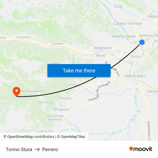 Turin Stura to Perrero map