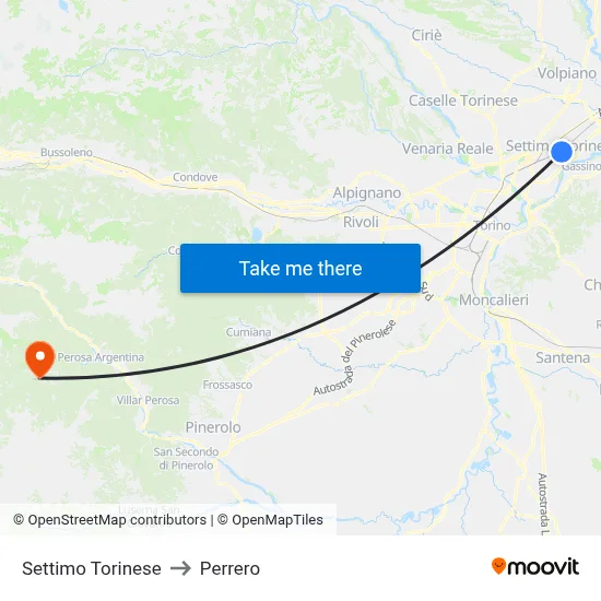 Settimo Torinese to Perrero map