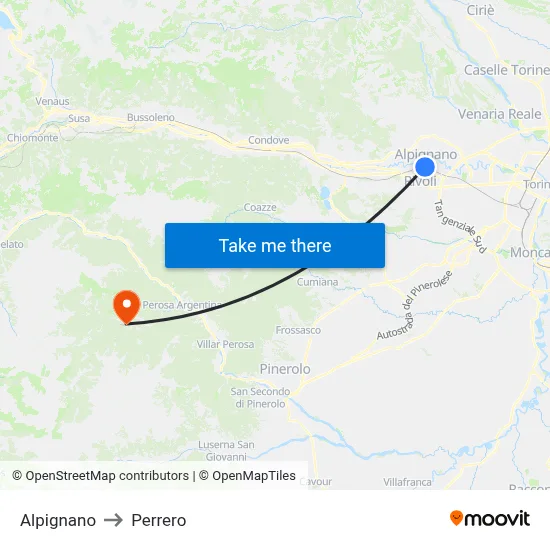 Alpignano to Perrero map