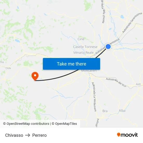 Chivasso to Perrero map
