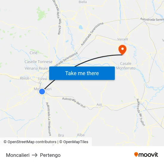 Moncalieri to Pertengo map