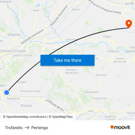 Trofarello to Pertengo map