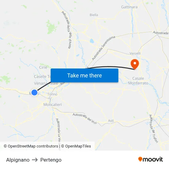 Alpignano to Pertengo map