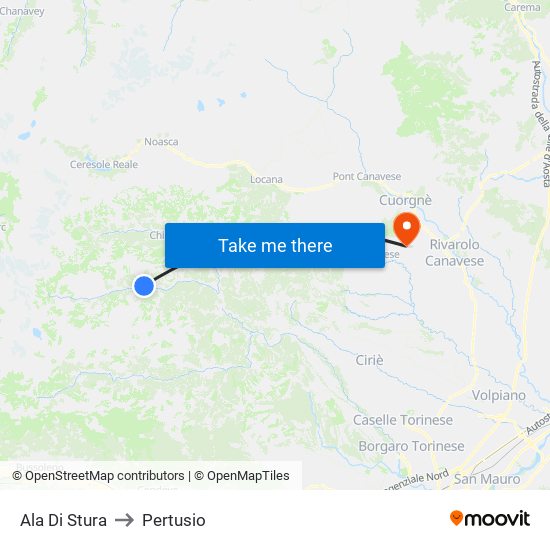 Ala Di Stura to Pertusio map