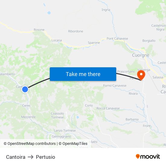 Cantoira to Pertusio map