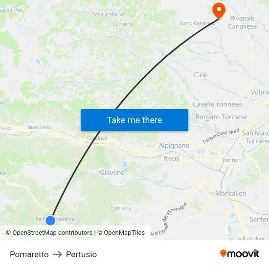 Pomaretto to Pertusio map