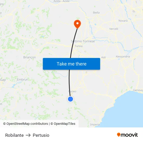 Robilante to Pertusio map