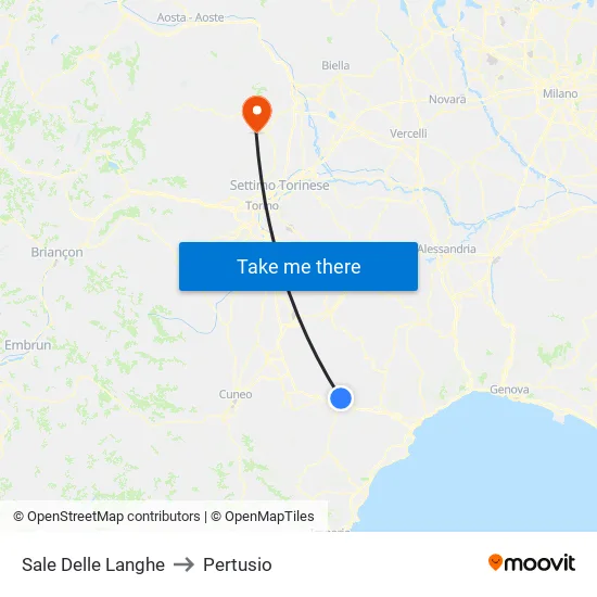 Sale Delle Langhe to Pertusio map
