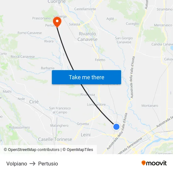 Volpiano to Pertusio map