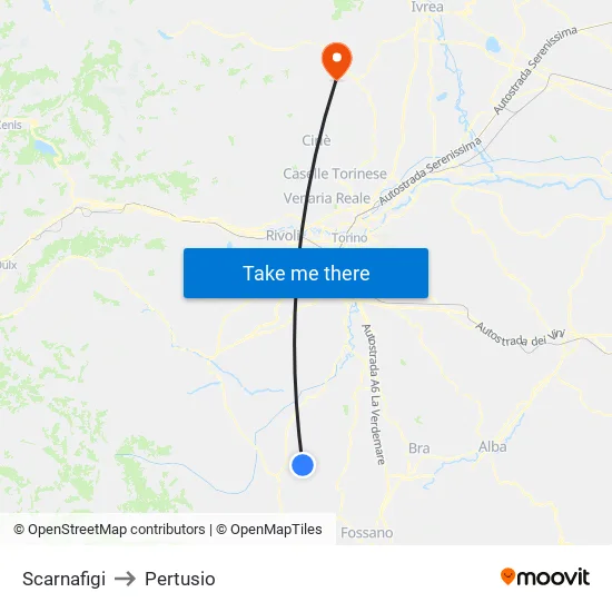 Scarnafigi to Pertusio map