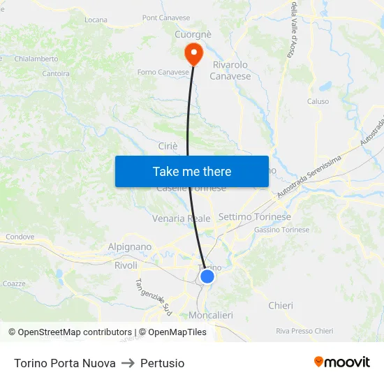 Turin Porta Nuova to Pertusio map
